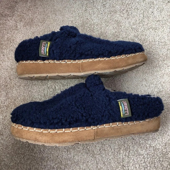 L.L. Bean Navy Blue Pile Fleece Round Toe Cozy Slipper Slides Size 6 - Picture 4 of 13